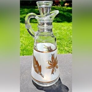 Anchor Hocking Starlyte Frosted Gold Leaf Oil Vinegar Cruet